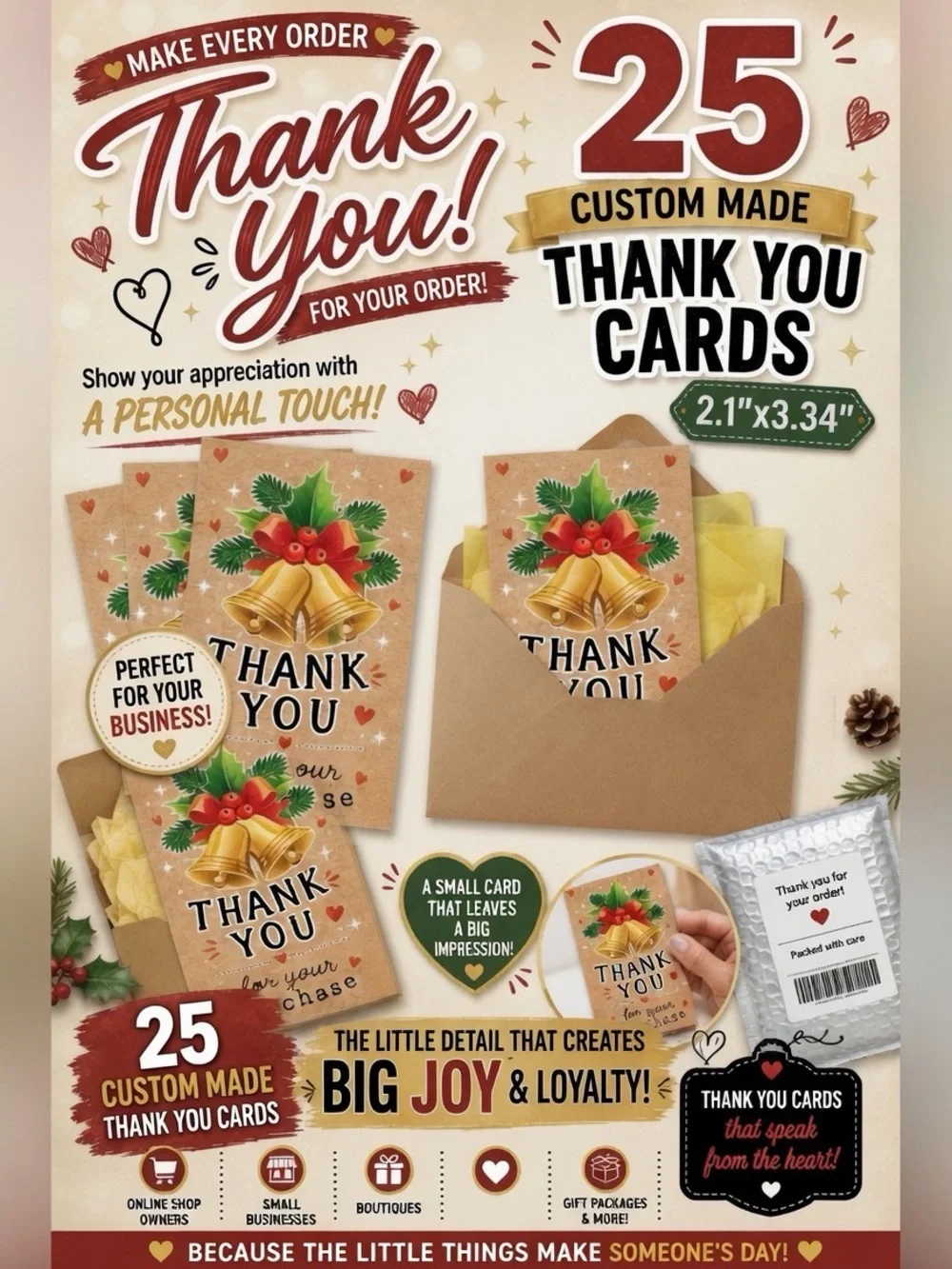 150PC Bundle~25 Poly Mailers, 25 Cards & 100 Stickers